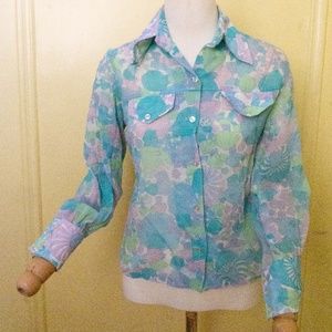 70's Vintage Pastel Mushroom Oxford Top Small "Ivy Miss"